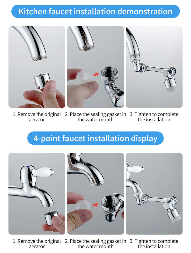 【新升級雙功能】水龍頭1080度萬向防濺延展機械臂 (接口位約:2.3cm)