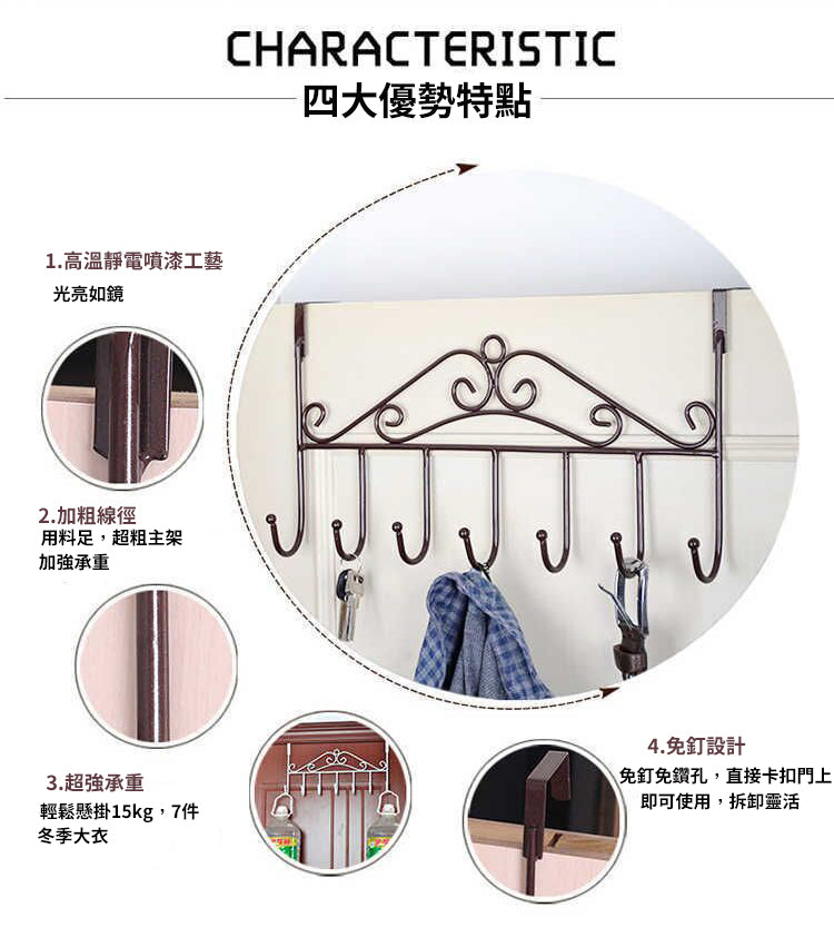 (黑色) 1x 歐式免釘門後掛鉤