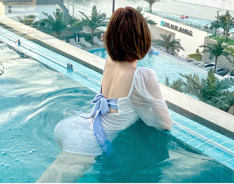 【L碼】韓式女神連體露背長款泡泡袖泳衣 x 1件