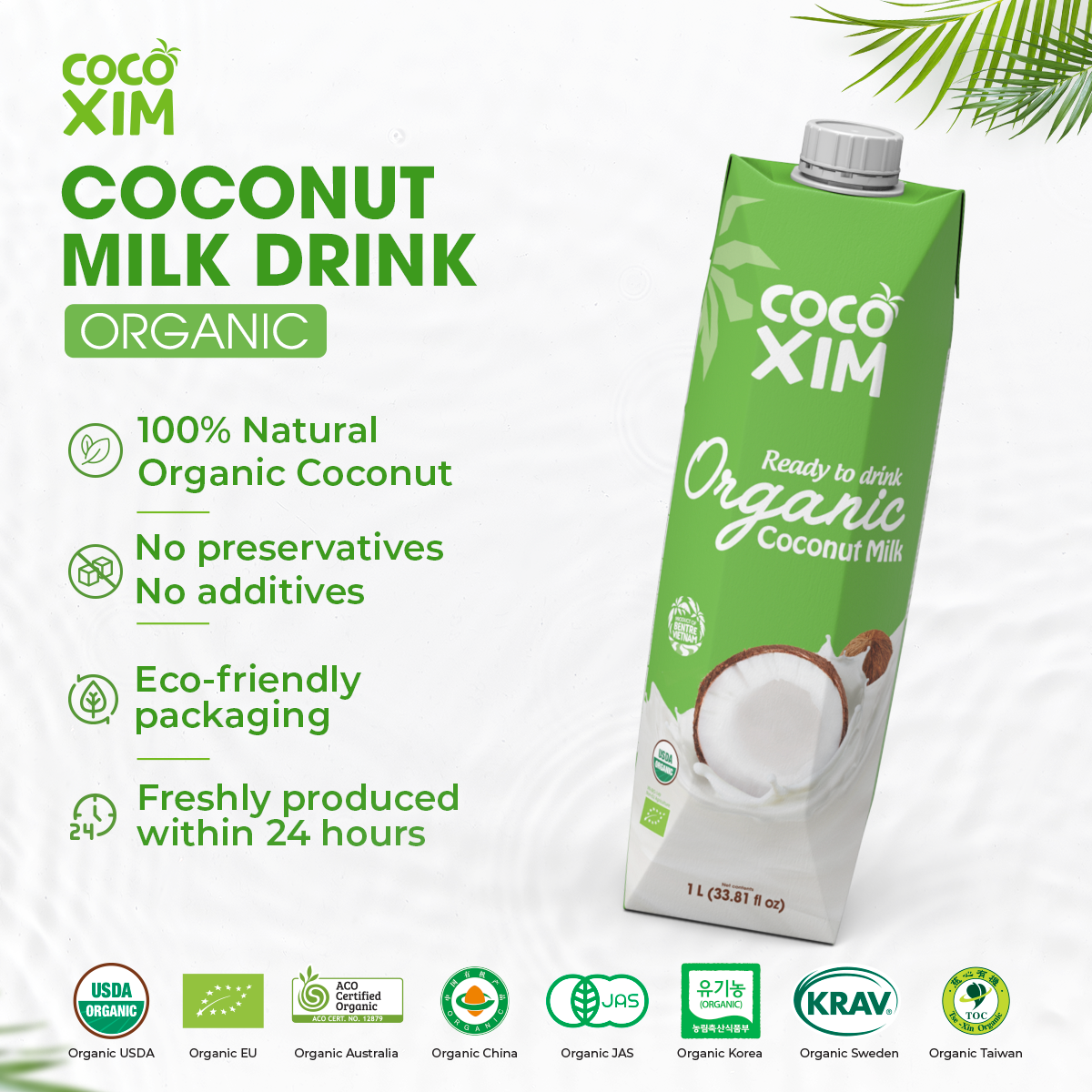 cocoxim - [原箱12盒]天然有機椰奶 1Lx12