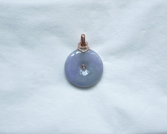 天然緬甸A貨18k金鑲鑽扣春帶彩翡翠平安扣掛件【1468】